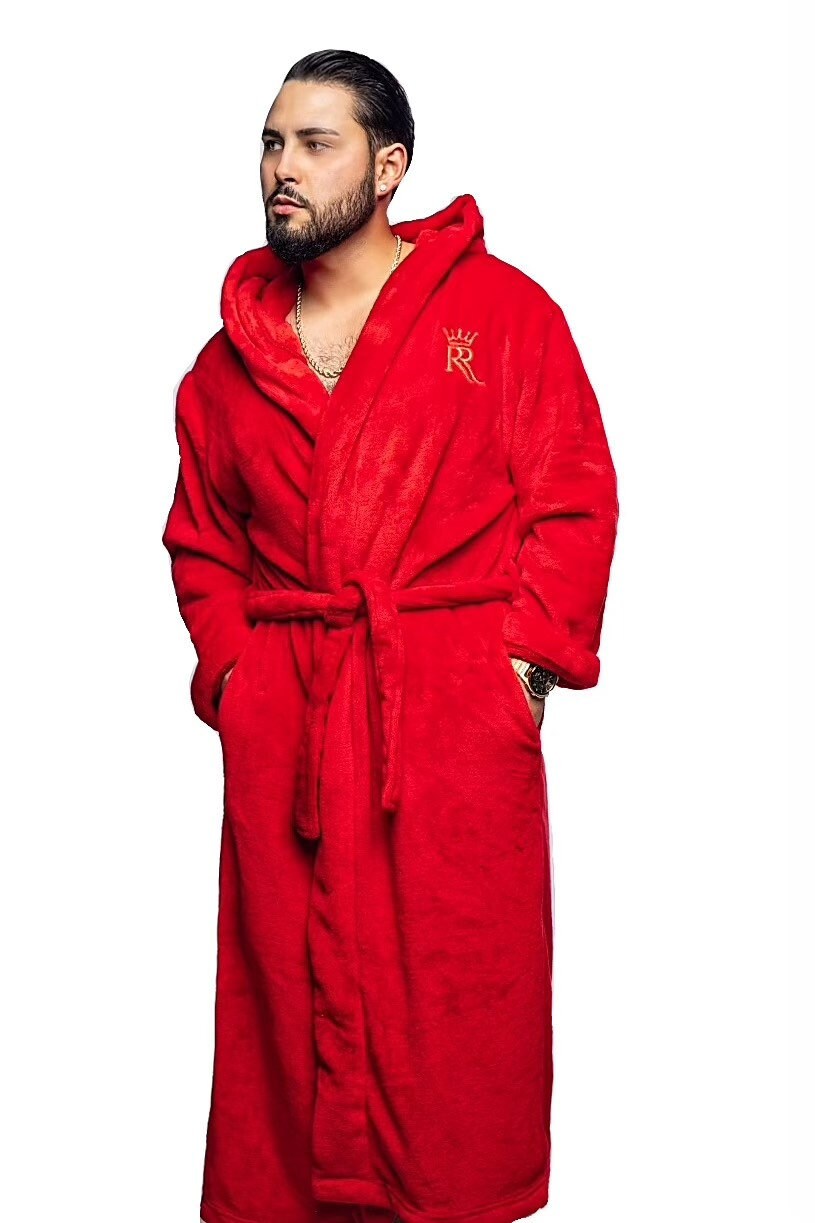 Red Hooded Royalty Robe Unisex Soft Plush Fleece Bathrobe Etsy
