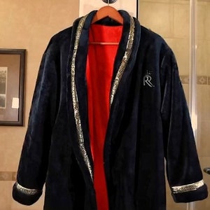 The Royal King Robe, Plush Double Layer Bathrobe, Black With Red ...
