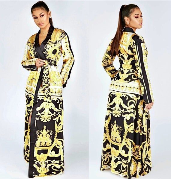 Baroque Style Long Robe Housecoat Duster Luxury Robe With Pockets Floor Length Barocco Style Silky Soft Robe Etsy Canada