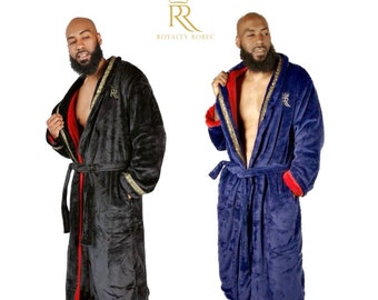 The Royal King red interior double layer ultra plush fleece spa Robe housecoat with pockets