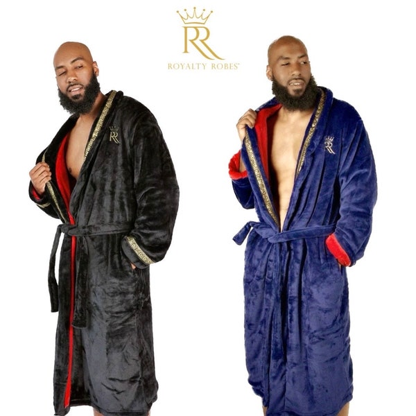 The Royal King red interior double layer ultra plush fleece spa Robe housecoat with pockets