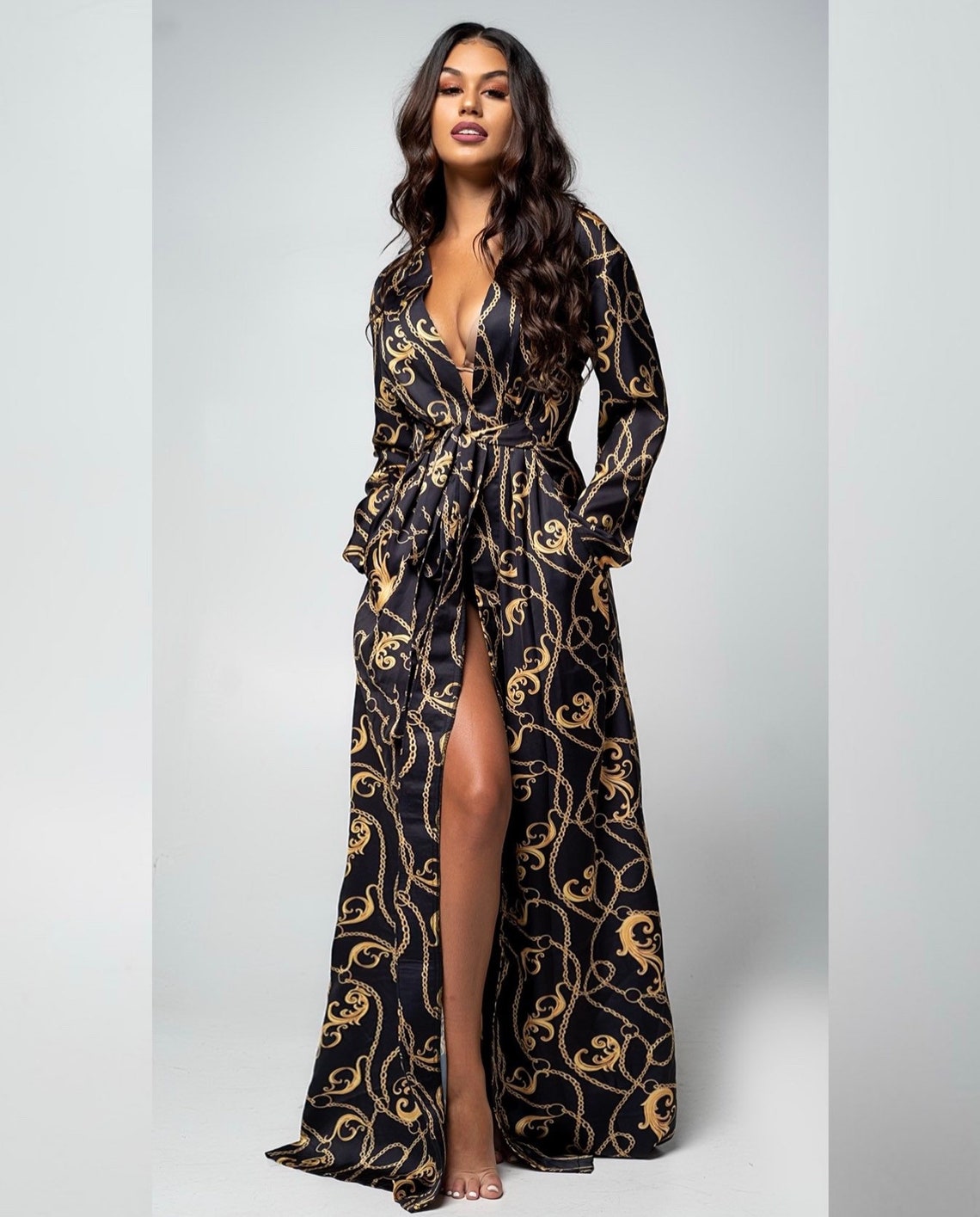 black and gold satin robe