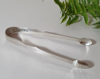 19世紀、アンティークシュガートング、軽量カトラリー、銅に銀メッキ