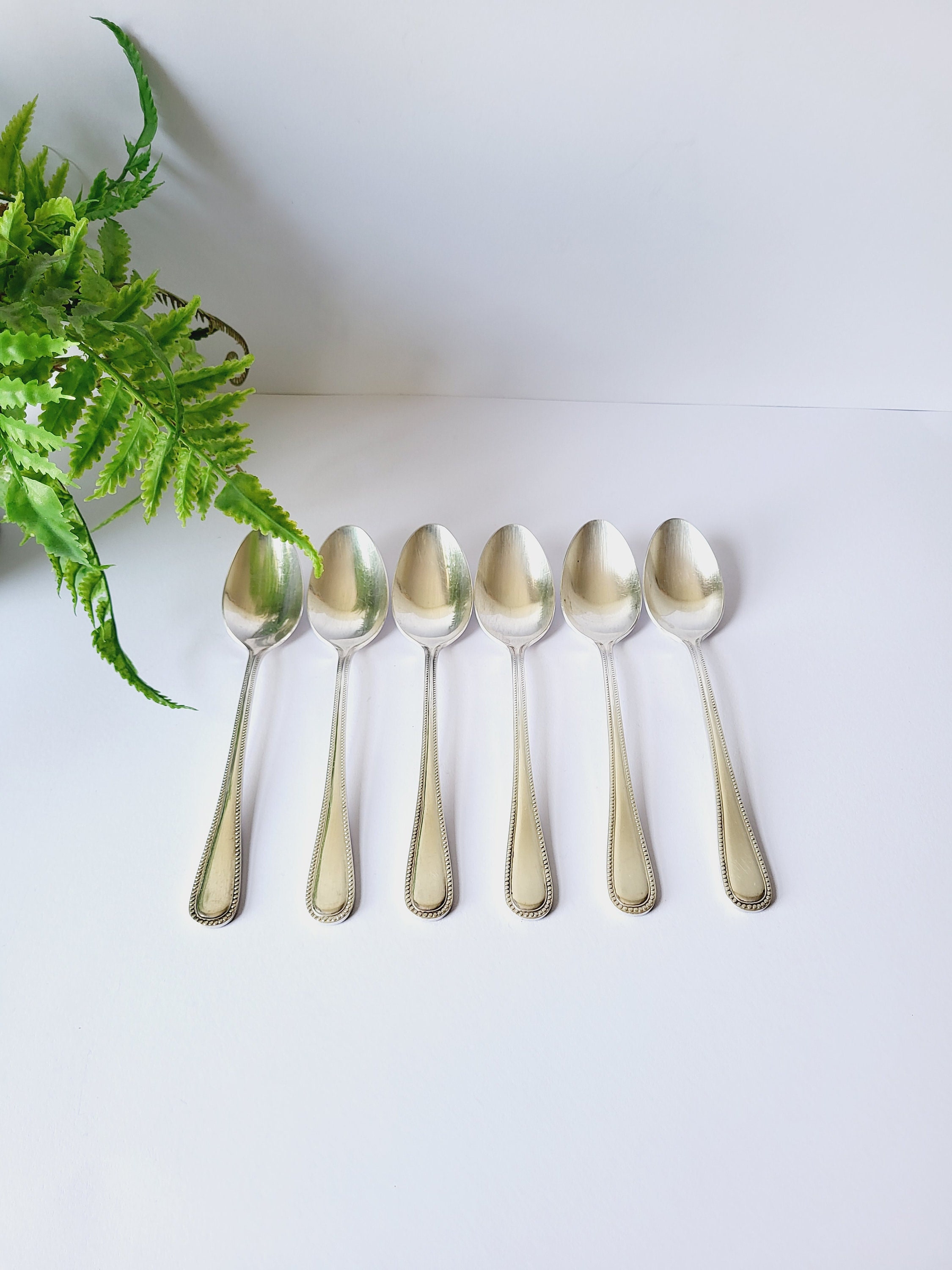 Set of Six Silver Plated Beaded Pattern Viners Dessert Spoons Etsy
