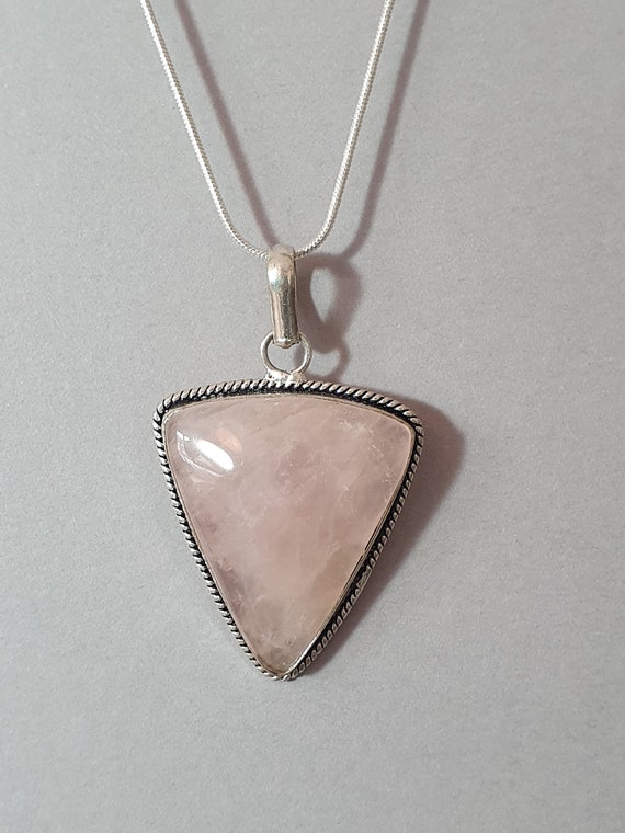 Triangular Shaped Rose Quartz Stone Necklace