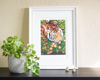 Tiger und Orangen Giclée Druck