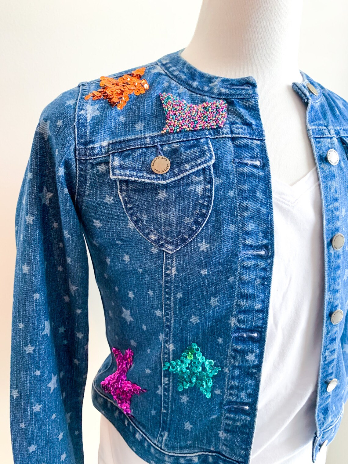 Andree by Unit Starstruck Full Size Sequin Star Patch Denim Jacket main image 1