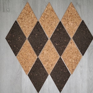 Cork Board - Wall Decoration - Set 6 Diamond Tiles for Walldecor - Office Memoboard