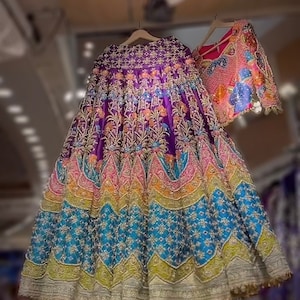Multicolor Embroidered Bridal Lehenga Indian Wedding Party Wear Dress Traditional DesignerCustom Outfit for Women