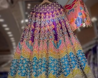 Multicolor Embroidered Bridal Lehenga Indian Wedding Party Wear Dress Traditional DesignerCustom Outfit for Women