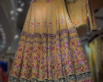 Yellow Floral Bridal Lehenga Set | Wedding & Party Wear | Handmade Embroidered Skirt and Blouse