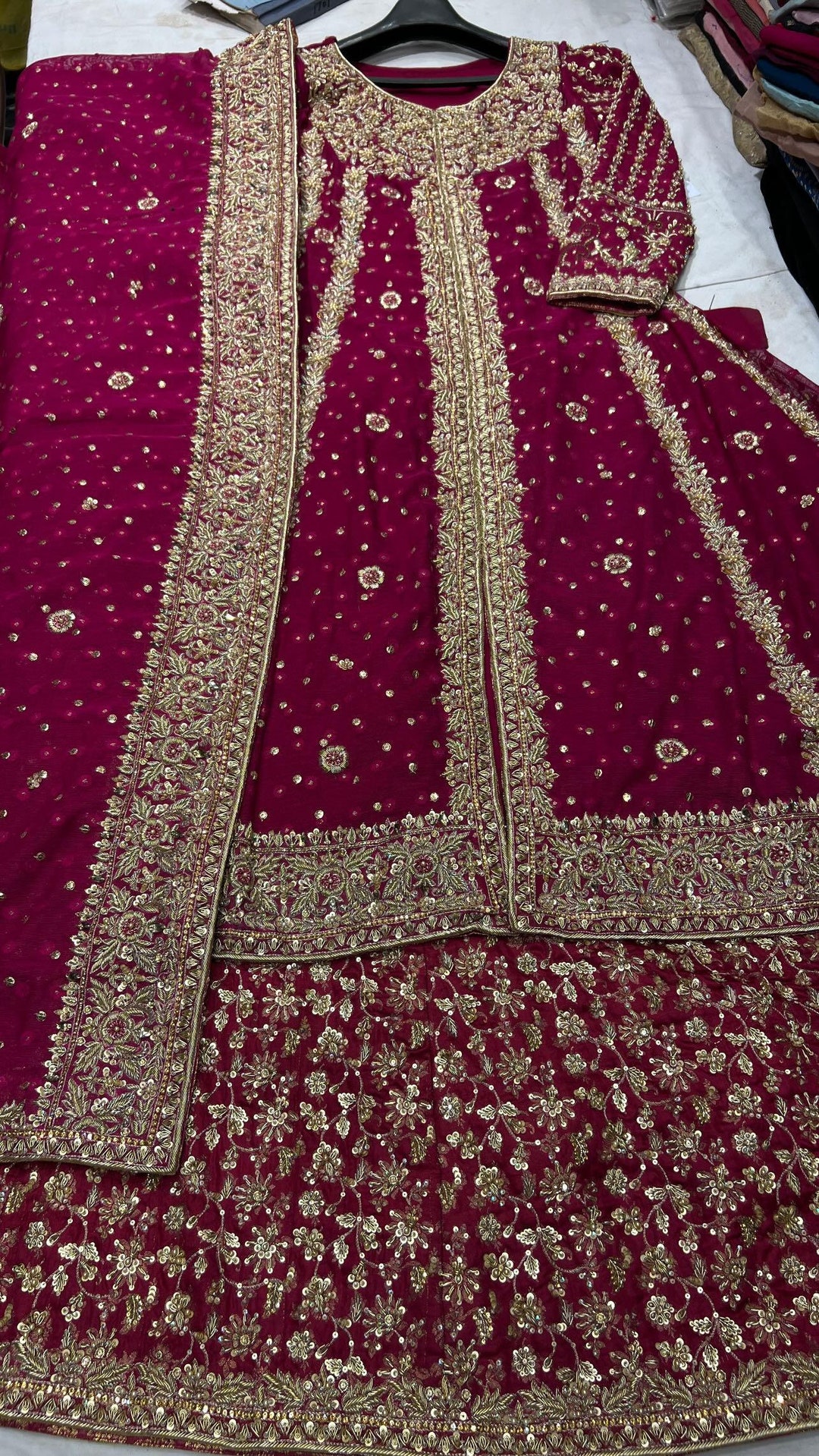 Pakistani Bridal Anarkali Dress: Maroon Lehenga With Gold Embroidery - Etsy Pakistani Bridal Anarkali Dress: Maroon Lehenga With Gold Embroidery - Etsy