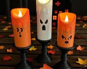 Halloween Ghost Flameless LED Candles – Set of 3 Spooky Decorations