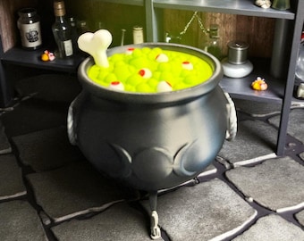 Bubbling Witch Cauldron Candy Bowl – Halloween Treat Dish | 3D Printed Spooky Eyeball Cauldron | Creepy Cute Party Decor