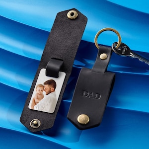 Gepersonaliseerde fotosleutelhanger, cadeau voor papa, leren fotosleutelhanger, gegraveerde fotosleutelhanger, verjaardagscadeau echtgenoot voor hem
