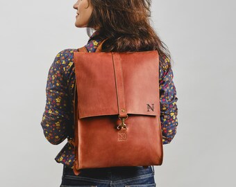 Personalized laptop backpack, womens gift, womens leather backpack gift, shoulder bag, leather rucksack, leather work office bag