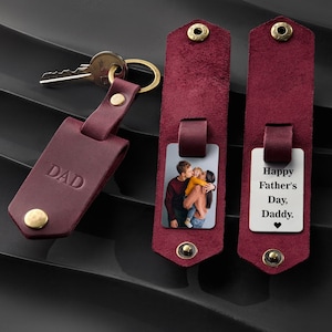 Mens accessory gift, personalized gift for man, leather photo keychain, picture keyholder, mens accessory, photo keyring, birthday gift
