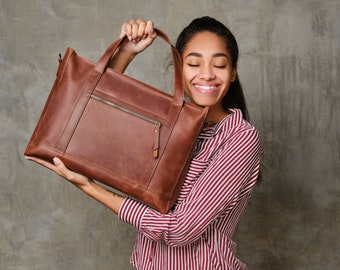 Brown Vintage Leather Laptop Tote Shoulder Bag for Women Fits 14 Inch Computer Teacher Work Travel Large Handbags Brown Vintage Leather Laptop Tote Shoulder Bag for Women Fits 14 Inch Computer Teacher Work Travel Large Handbags