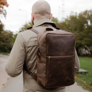 Leather mens backpack, leather laptop rucksack, leather satchel, mens laptop backpack, travel backpack, leather shoulder bag, messenger bag