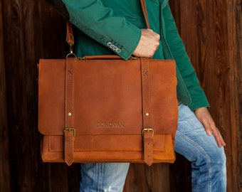Mens messenger bag, mens gift, leather laptop briefcase, leather satchel, anniversary gift, shoulder bag, custom gift for man