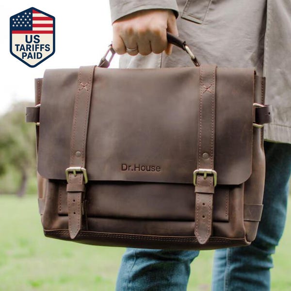 Personalisierte Leder Aktentasche, Herren Geschenk, Leder Messenger, Leder Aktentasche, Leder Umhängetasche Geschenk für Ihn, Jubiläumsgeschenk