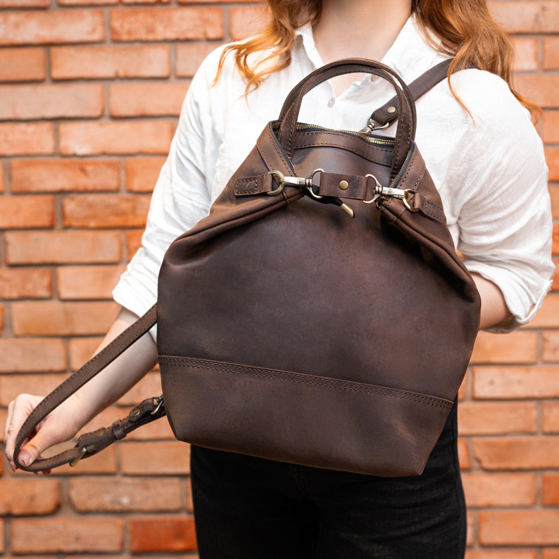 Backpack tote purse, Convertible backpack, Womens bag, Womens backpack , Womens tote bag, Leather laptop bag, Leather shopper bag Brown