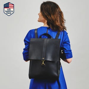Personalized womens gift, leather laptop backpack, custom travel rucksack, macbook satchel, shoulder bag, office work backpack birthday gift