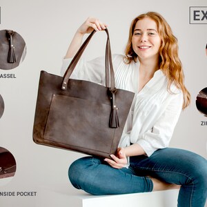 Leather tote bag, womens gift, leather laptop tote bag, woman purse bag, crossbody bag, elegant shopper, anniversary gift for wife image 5