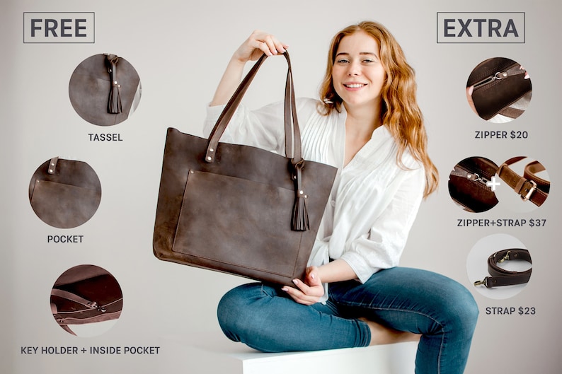 Leather tote bag, womens gift, leather laptop tote bag, woman purse bag, crossbody bag, elegant shopper, anniversary gift for wife image 5