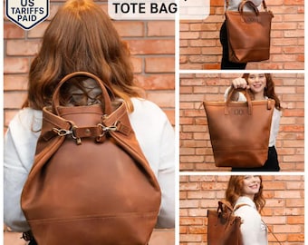 Backpack tote purse, Convertible backpack, Womens bag, Womens backpack , Womens tote bag, Leather laptop bag, Leather shopper bag