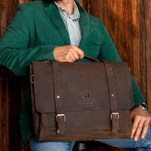 Sac pour ordinateur portable en cuir pour homme, sac logo personnalisé, idée cadeau de remise des diplômes, porte-documents en cuir, sac pour homme fait main, sac de travail personnalisé pour lui