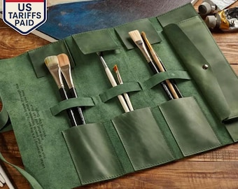 Rouleau à brosse en cuir, cadeau pour artiste, sac pour kit de dessin, porte-pinceau, rouleau d'artiste en cuir, cadeau d'anniversaire pour femme