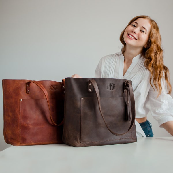 Leather Zipper Tote Etsy