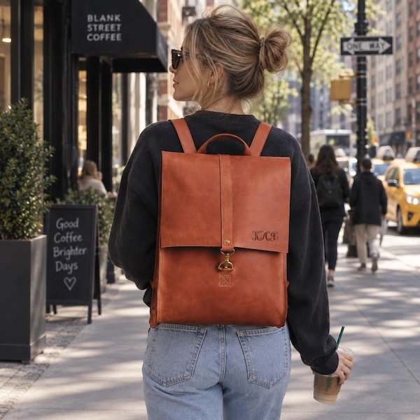 Personalized laptop backpack, womens gift, womens leather backpack gift, shoulder bag, leather rucksack, leather work office bag