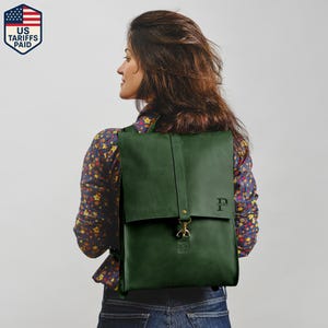 Leather laptop backpack, custom womens backpack gift, leather satchel, laptop rucksack, office work backpack for women, travel backpack