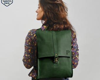 Leather laptop backpack, custom womens backpack gift, leather satchel, laptop rucksack, office work backpack for women, travel backpack