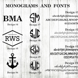 May include: A graphic showing 14 different monogram designs with a variety of fonts. The designs include a variety of styles, including traditional, modern, and whimsical. The fonts are all uppercase and include both serif and sans-serif styles.