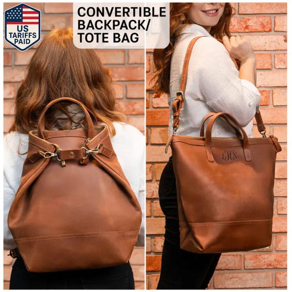 Leather laptop backpack personalized, womens gift, womens backpack gift, leather tote backpack, office backpack for woman
