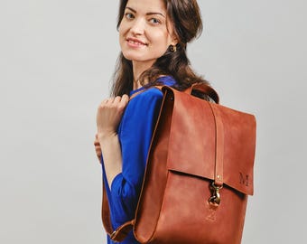 Personalized laptop backpack, womens gift, womens leather backpack gift, shoulder bag, leather rucksack, leather work office bag