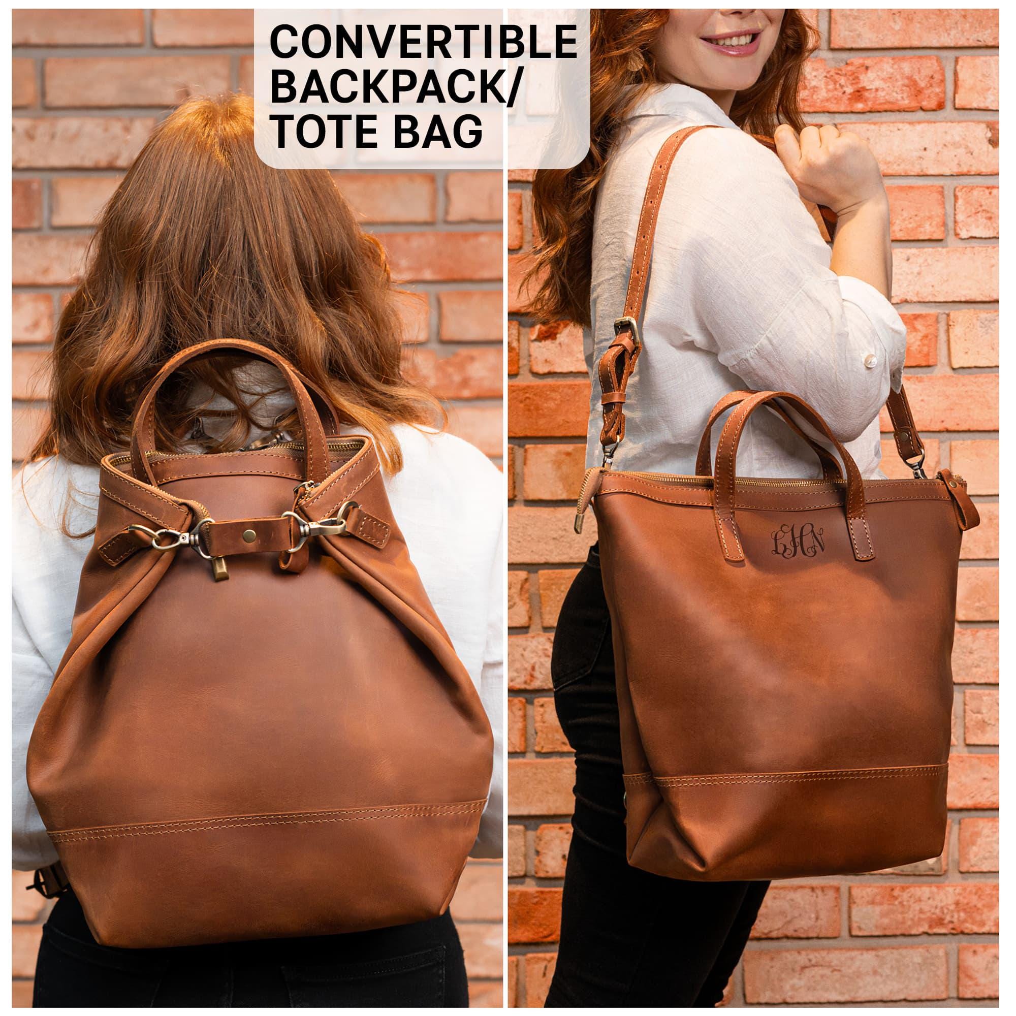 Leather laptop backpack personalized, womens gift, womens backpack gift, leather tote backpack, office backpack for woman
