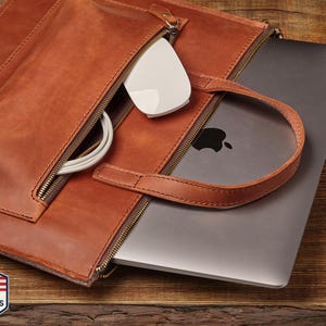 Leder-Laptoptasche 13 "-14"-15"-16"-17" mit Reißverschlusstasche, personalisierte Arbeitstasche Aktentasche