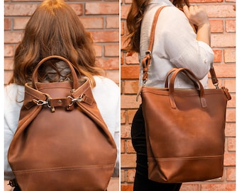 Leather laptop backpack personalized, womens gift, womens backpack gift, leather tote backpack, office backpack for woman