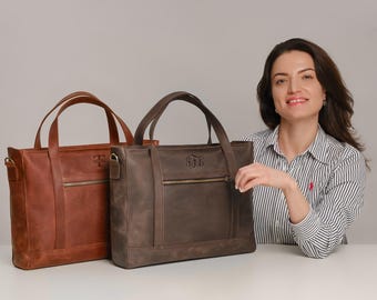 Sac fourre-tout en cuir pour ordinateur portable pour femme, cadeau femme, sac macbook personnalisé, étui en cuir pour ordinateur portable, cadeau sac à main en cuir, cadeau d&#39;anniversaire