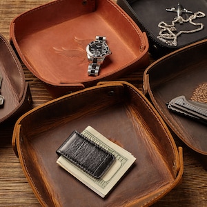 Leder-Tablett, Valet-Tablett, Schreibtisch-Organizer, Uhrentablett, Herrendiener, gravierter Schreibtisch-Organizer, Auffangbehälter