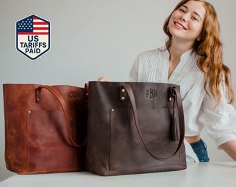 Crossbody carry-on everyday bag, leather zippered tote bag, personalized womens gift, leather laptop tote bag, custom shoulder bag