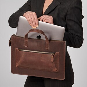 Leather Executive Formal Office Bag Color Brown For Laptop & MacBook