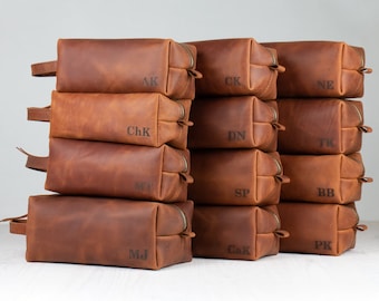 Personalized corporate gifts, leather toiletry bag, custom logo dopp kit,  engraved employee gifts, travel cosmetic bag, custom make up gift