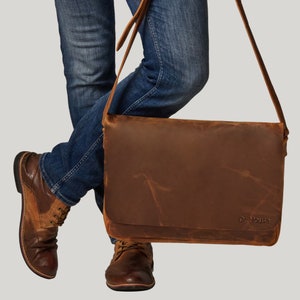 Leather briefcase, Laptop briefcase, Laptop shoulder bag, Crossbody messenger, Leather Messenger, Mens office handbag, Birthday mens gift image 1