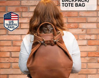 Laptop tote backpack, Womens bag, Convertible backpack, Womens tote bag, Womens backpack , Leather shopper bag, Leather laptop bag