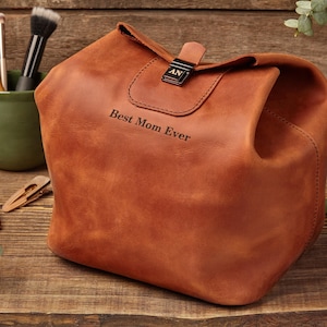 Trousse de maquillage en cuir, cadeau trousse de toilette, cadeau personnalisé pour femme, trousse de beauté de voyage, kit dopp personnalisé, cadeau d'anniversaire pour elle